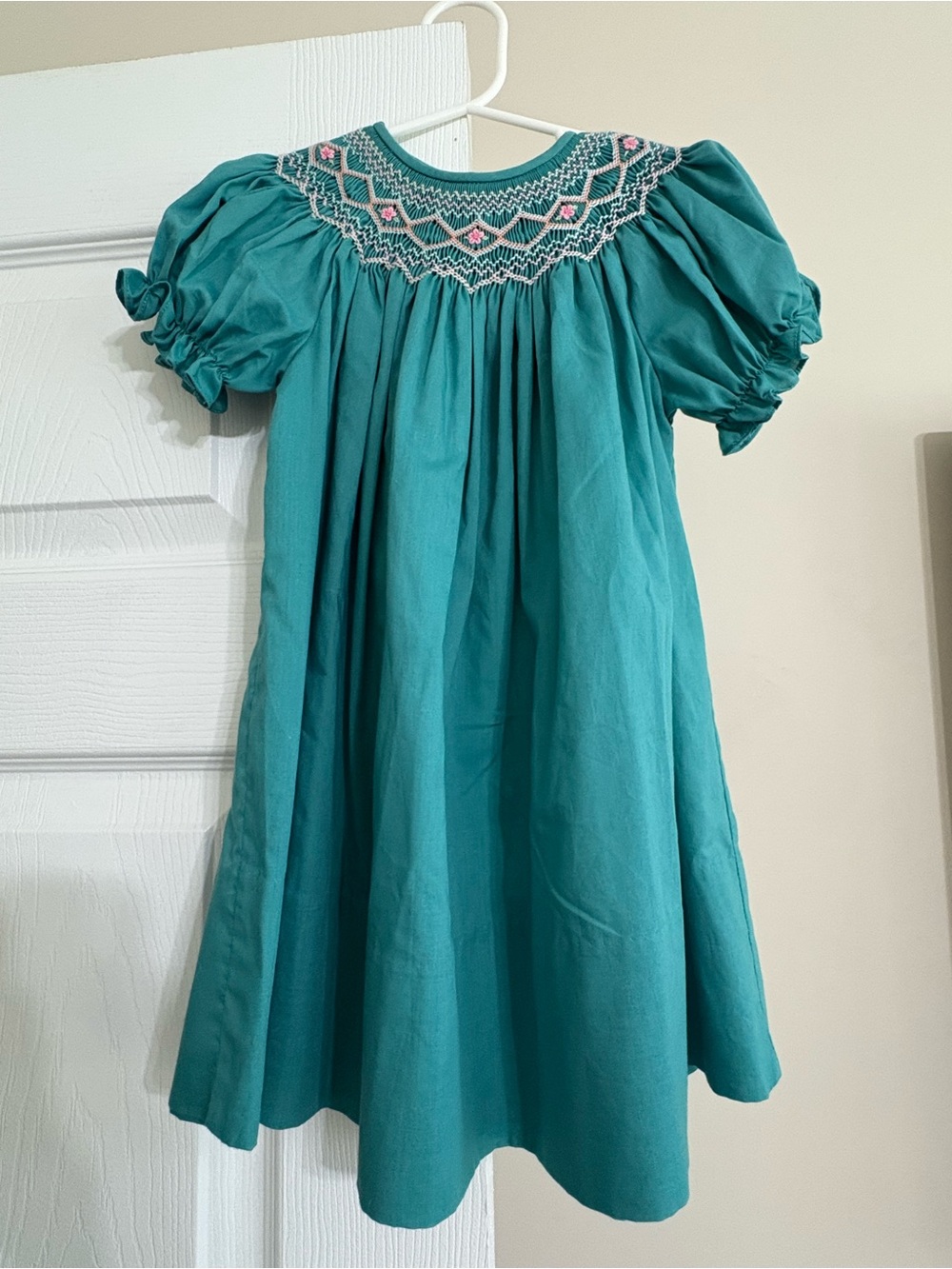 Rosalina Collections Smocked Bishop Dress 12M Teal Blue Floral